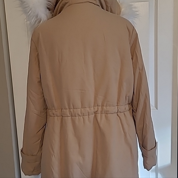 Women's Beige Fur-Trimmed Hooded Jacket - Picture 6 of 13